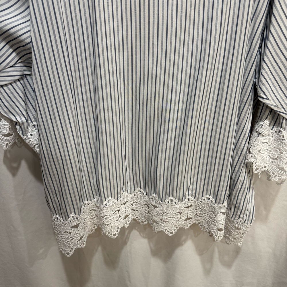 Catherine Malandrino 3X Striped Boho Blouse Lace Trim Top Cottagecore Coastal‎ - Picture 13 of 15